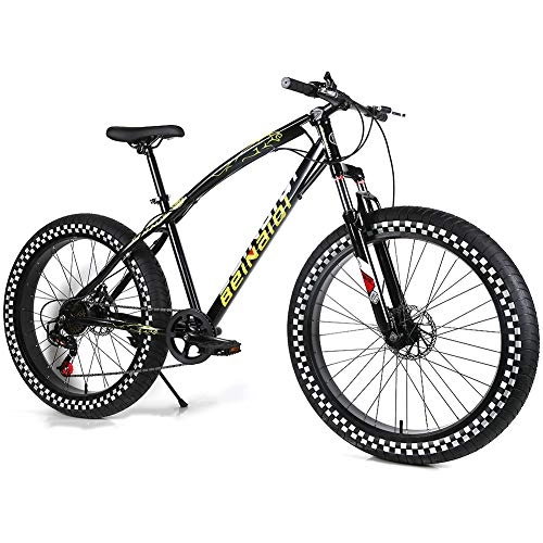 Fat Tyre Mountain Bike : YOUSR Fat Tire Bicycle 24 Inch Fat Bike With Full Suspension Men's Bicycle & Women's Bicycle Black 26 inch 27 speed