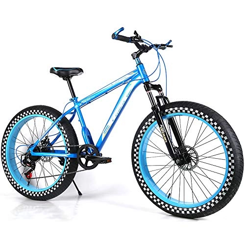 Fat Tyre Mountain Bike : YOUSR fat tire bike 24 inch youth mountain bikes With full suspension for men and women Blue 26 inch 24 speed