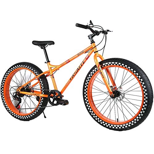Fat Tyre Mountain Bike : YOUSR fat tire bike 24 inches Fat Bike Shimano 21 speed gear for men and women Orange 26 inch 21 speed