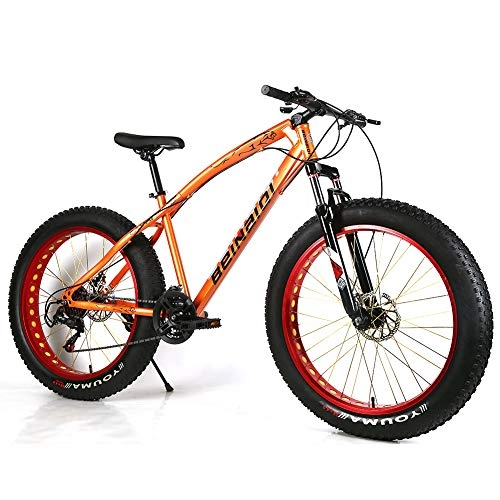Fat Tyre Mountain Bike : YOUSR Fat tire bike disc brake Fat Bike 27.5 inches for men and women Orange 26 inch 7 speed