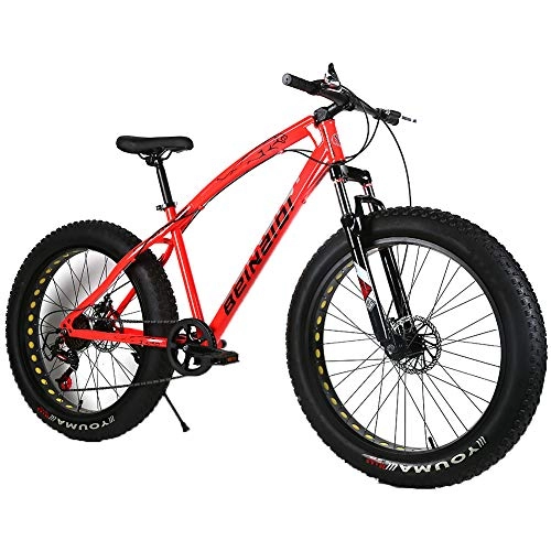 Fat Tyre Mountain Bike : YOUSR fat tire bike disc brake MTB hardtail 20 inches for men and women Red 26 inch 27 speed