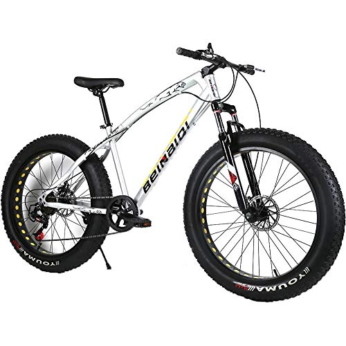 Fat Tyre Mountain Bike : YOUSR Fat Tire Bike Full Suspension Fat Bike 27.5 Inch Men's Bicycle & Women's Bicycle Silver 26 inch 21 speed