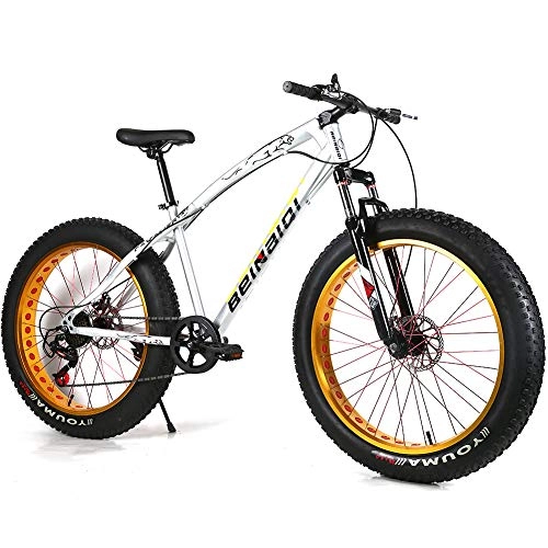 Fat Tyre Mountain Bike : YOUSR fat tire bike full suspension youth mountain bike Shimano 21 gear circuit for men and women Silver 26 inch 24 speed