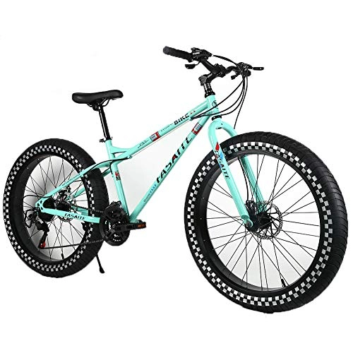 Fat Tyre Mountain Bike : YOUSR Fat Tire Full Suspension MTB Hardtail Shimano 21 Speed Shift Men's Bicycle & Women's Bicycle Blue 26 inch 27 speed
