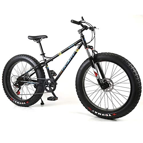 Fat Tyre Mountain Bike : YOUSR Hardtail MTB Disc Brake Fat Bike With Full Suspension Men's Bicycle & Women's Bicycle Black 26 inch 7 speed