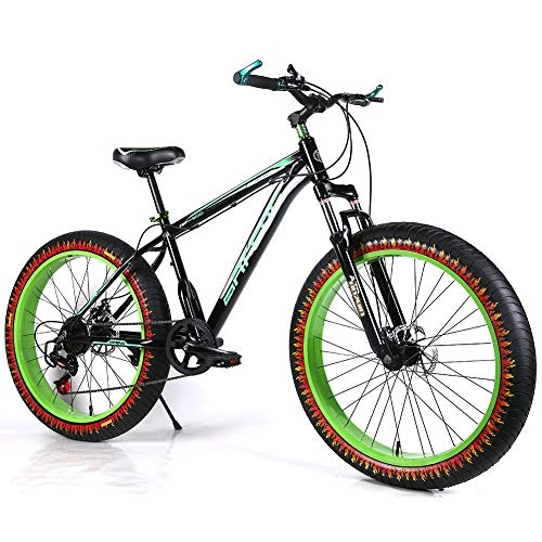 Fat Tyre Mountain Bike : YOUSR Kids Mountainbike Disc Brake Dirt Bike With full suspension for men and women Green 26 inch 7 speed