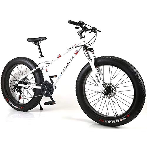 Fat Tyre Mountain Bike : YOUSR Mens Mountain Bike 21" Frame Mens Bike 26" Wheel Unisex's White 26 inch 24 speed