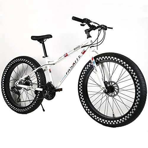 Fat Tyre Mountain Bike : YOUSR Mountain Bikes Front And Rear Disc Brake Mountain Bicycles Lightweight Unisex's White 26 inch 7 speed