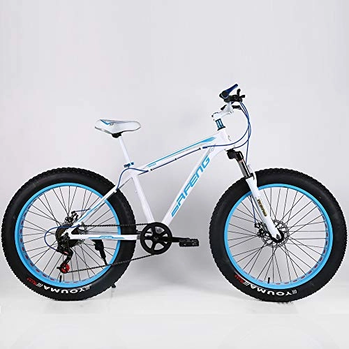 Fat Tyre Mountain Bike : YOUSR Mountainbike Hardtail FS Disk Fat Bike Fork suspension for men and women White 26 inch 7 speed