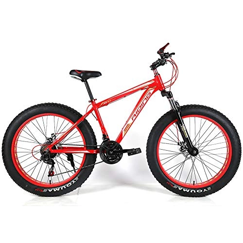 Fat Tyre Mountain Bike : YOUSR MTB fork suspension Fat Bike fork suspension for men and women Red 26 inch 7 speed