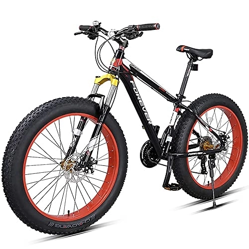 Fat Tyre Mountain Bike : YUEGOO Mountain Bikes, Adult Fat Tire Mountain Trail Bike, Speed Bicycle, High-Carbon Steel Frame Dual Full Suspension Dual Disc Brake, Thick Wheel / Black Red / 26Inch 27Speed