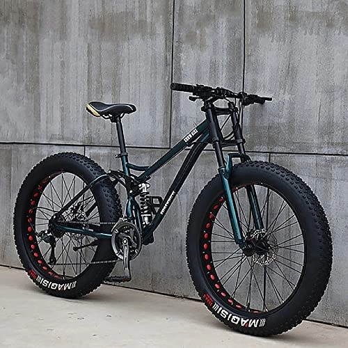 Fat Tyre Mountain Bike : YUEGOO Mountain Bikes, Adult Fat Tire Mountain Trail Bike, Speed Bicycle, High-Carbon Steel Frame Full Suspension Dual Disc Brake / Cyan(A) / 26Inch 7Speed