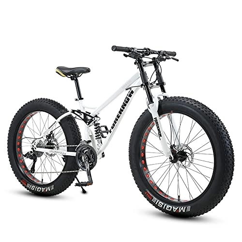 Fat Tyre Mountain Bike : YUEGOO Thick Wheel Premium Mountain Bike - Adult Fat Tire Trail for Boys, Girls, Men and Women Speed Gear, High-Carbon Steel Frame, K Green / White / 26Inch 30Speed