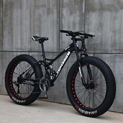 Fat Tyre Mountain Bike : YWHCLH Adult Mountain Bikes, 24 / 26 Inch Fat Tire Hardtail Mountain Bike, Dual Suspension Frame and Suspension Fork All Terrain Mountain Bike (26inch 24-speeded, Black)