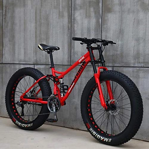 Fat Tyre Mountain Bike : YWHCLH Adult Mountain Bikes, 24 / 26 Inch Fat Tire Hardtail Mountain Bike, Dual Suspension Frame and Suspension Fork All Terrain Mountain Bike (26inch 24-speeded, Red)