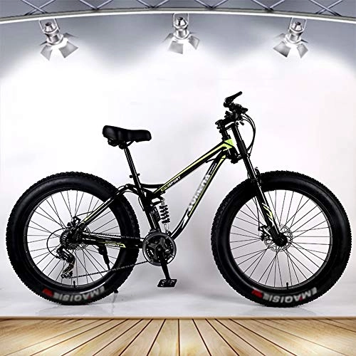 Fat Tyre Mountain Bike : YXYLD Fat Tire Adult Mountain Bikes, 26 In Steel Carbon Mountain Trail Bike High Carbon Steel Full Suspension Frame Bicycles, 27 Speed ​Dual Disc Brakes Bicycle