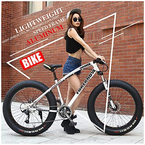 Fat Tyre Mountain Bike : YXYLD Mountain Bike Adults Men and Women, Fat Tire 26 Inch Road Bike, Variable Speed ​​Mountain Bikes, Hard Tail MTB Front Suspension, Double Disc Brake