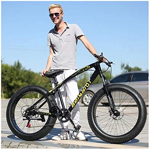 Fat Tyre Mountain Bike : YXYLD Mountain Bikes with Dual Disc Brake for Adults Men Women, All Terrain Anti-Slip Fat Tire Mountain Bicycle, High-carbon Steel Mountain Trail Bike, 24 / 26 Inch