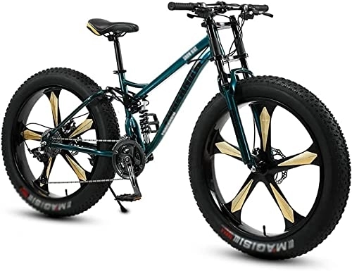 Fat Tyre Mountain Bike : ZHOUHONG 26 * 4.0 Inch Thick Wheel Mountain Bikes, Adult Fat Tire Mountain Trail Bike, 7 / 21 / 24 / 27 / 30 Speed Bicycle, High-carbon Steel Frame green-27speed