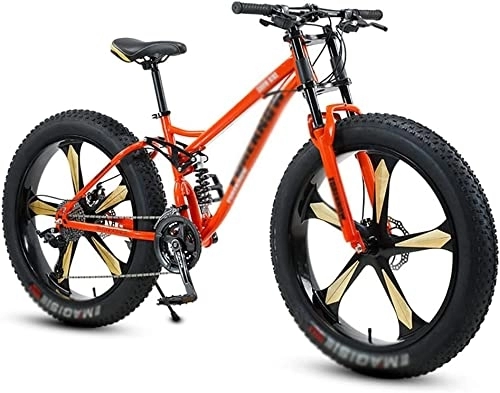 Fat Tyre Mountain Bike : ZHOUHONG 26 * 4.0 Inch Thick Wheel Mountain Bikes, Adult Fat Tire Mountain Trail Bike, 7 / 21 / 24 / 27 / 30 Speed Bicycle, High-carbon Steel Frame red-24speed