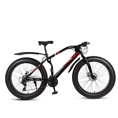 Fat Tyre Mountain Bike : ZXCY Adult 26 Inches Snow Bike Wide Tire Bicycle Folding Mountain Bike Fat Bike Off-Road Beach with Variable 21 Speed And Shock Suspension for Men And Women Outdoor Riding, Black