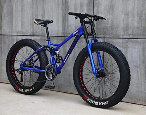Fat Tyre Mountain Bike : ZXL Mountain Bike for Teens of Adults Men and Women, High Carbon Steel Frame, Soft Tail Dual Suspension, Mechanical Disc Brake, 24 / 265.1 inch Fat Tire, Red, 26 inch 27 Speed, Blue