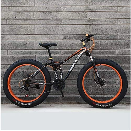 Fat Tyre Mountain Bike : ZYLE Mens Womens Mountain Bikes, High-carbon Steel Frame, Dual Disc Brake Hardtail Mountain Bike, All Terrain Bicycle, Anti-Slip Bikes, 26 Inch (Color : Orange, Size : 24 Speed)