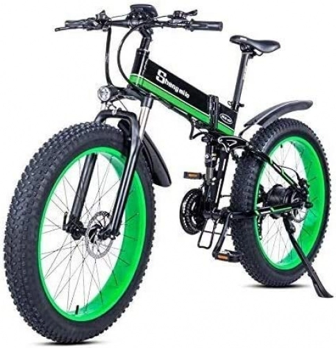Folding Electric Mountain Bike : 1000W Electric Bicycle, Folding Mountain Bike, Fat Tire 48V 12.8AH for Adults, for Sports Outdoor Cycling Travel Work Out and Commuting