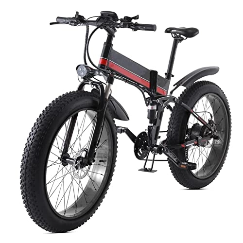 Folding Electric Mountain Bike : 1000w Electric Bike Foldable for Adults Folding Ebike Snow Bicycle Mountain Bike Beach 26 Inch 4.0 Fat Tire 48v Lithium Battery Electric Bicycle