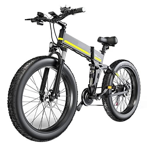 Folding Electric Mountain Bike : 1000w Folding Electric Bikes for Adults Electric Bikes 26 Inch Fat Tire E-Bike 48V 12.8Ah Lithium Battery 21 Speed Ebike 30 Mph