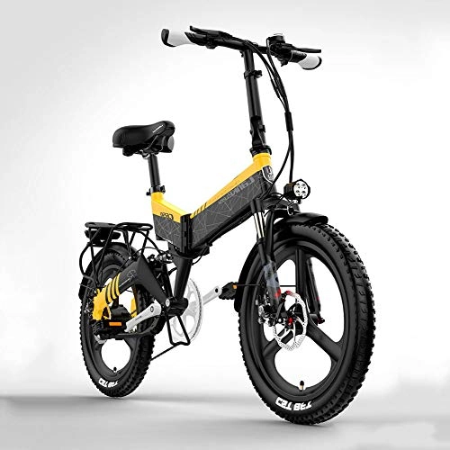 Folding Electric Mountain Bike : 20 Inch Electric Mountain Bikes, Male And Female Adult Scooter Folding Electric Bike Off-Road Long-Distance Running Electric Mountain Bike with Removable Lithium Battery, Yellow, B