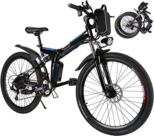 Folding Electric Mountain Bike : 26" Electric Bike for Adult Electric Mountain Bike E-Bike, 250W Powerful Motor Electric Bicycle 20MPH with Removable 8AH Lithium-Ion Battery Professional 21 Speed Gears (Black)