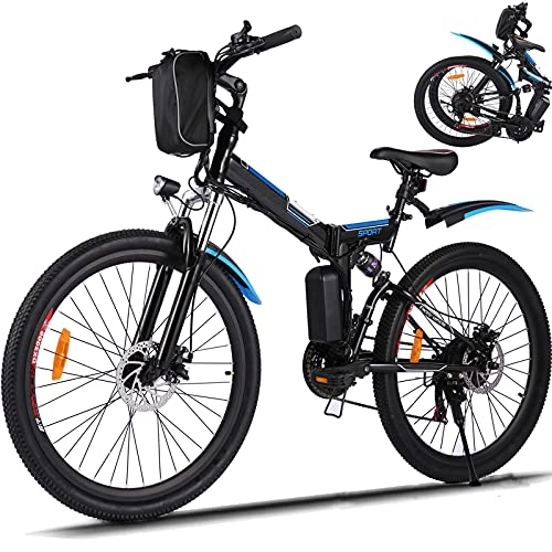 Folding Electric Mountain Bike : 26" Electric Bike for Adult Electric Mountain Bike E-Bike, 250W Powerful Motor Electric Bicycle 25Km / H with Removable 8AH Lithium-Ion Battery Professional 21 Speed Gears (Black)