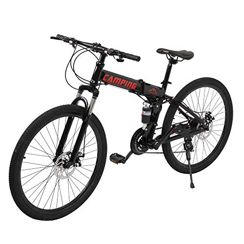 Folding Electric Mountain Bike : 26'' Electric Bikes for Adult, 21-speed Electric Foldable Mountain Bike with Removable Lithium Battery, Double-kill Disc Brake System, Ebikes Bicycles All Terrain for Mens