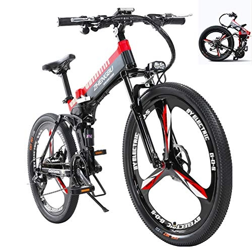 Folding Electric Mountain Bike : 26" Electric Mountain Bike 48V14.5Ah400W Foldable Adult Double Disc Brake And Full Suspension Bicycle Smart LCD Meter 27 Speed Black+Red