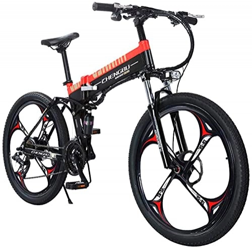 Folding Electric Mountain Bike : 26" Electric Mountain Bike- Foldable Adult Double Disc Brake And Full Suspension - 48V14.5Ah400W Mountain Bike Bicycle Aluminum Alloy Frame Smart LCD Meter 27 Speed (Color : Black)