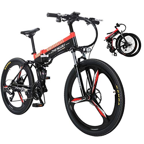 Folding Electric Mountain Bike : 26" Electric mountain bike Foldable Adult Double Disc Brake and Full Suspension MountainBike Bicycle Adjustable Seat Aluminum Alloy Frame Smart LCD Meter 27 Speed48V10Ah400W