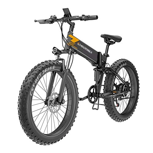Folding Electric Mountain Bike : 26'' Electric Mountain Bike, Folding Fat Tire Snow Bike With 48V 10Ah Capacity Lithium-Ion Battery 400W 7 Speed for Sports Outdoor Cycling Travel Commuting