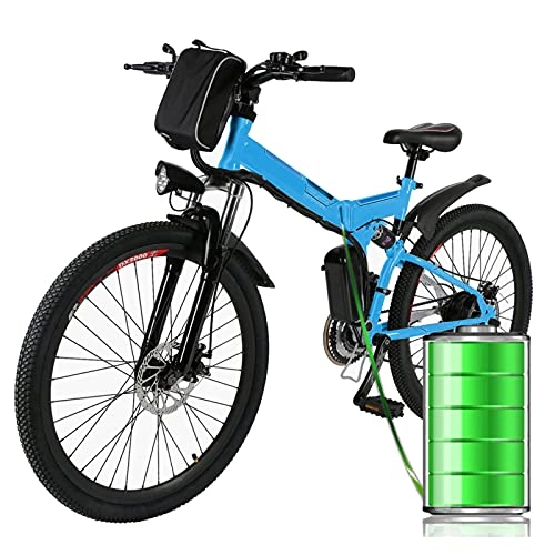 Folding Electric Mountain Bike : 26” Electric Mountain Bike for Adults Folding Electric Bike, 36V 8AH Removable Battery 250W Motor, 21-Speed E Bike Electric Commuter Mountain Bike (Blue)