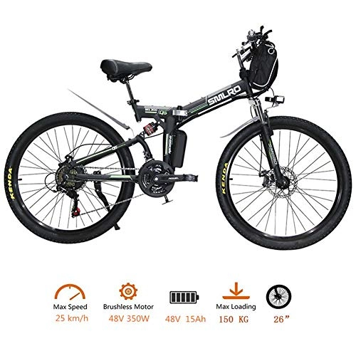 Folding Electric Mountain Bike : 26'' Electric Mountain Bike With Removable Large Capacity Lithium-Ion Battery (48V 350W), Electric Bike 21 Speed Gear And Three Working Modes