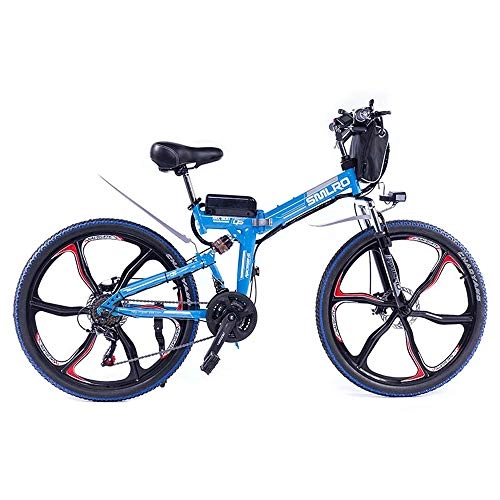 Folding Electric Mountain Bike : 26" Electric Mountain Folding Bike Removable Large Capacity Lithium-Ion Battery (48V 10ah 350W) Electric Bike 21 Speed Gear Three Work Modes Blue