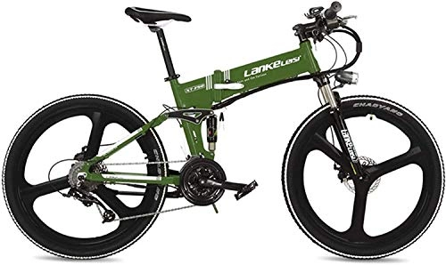 Folding Electric Mountain Bike : 26" Foldable Pedal Assist Electric Bike, Integrated Wheel, Adopt 36V 12.8Ah Hidden Lithium Battery, Speed 25~35km / h, Pedelec.Colour:Green plm46