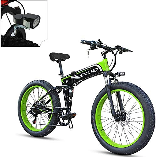 Folding Electric Mountain Bike : 26''Folding Electric Bikes for Adults, Aluminum Alloy Fat Tire E-Bikes Bicycles All Terrain, 48V 10.4Ah Removable Lithium-Ion Battery with 3 Riding Modes