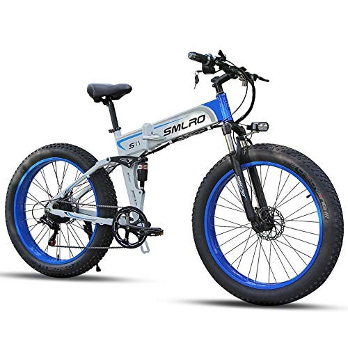 Folding Electric Mountain Bike : 26''Folding Electric Bikes for Adults, Electric Mountain Bikes, Aluminum Alloy Fat Tire E-bikes Bicycles All Terrain, 350W / 500W / 1000w 48V 10.4Ah Removable Lithium-Ion Battery with 3 Riding Modes