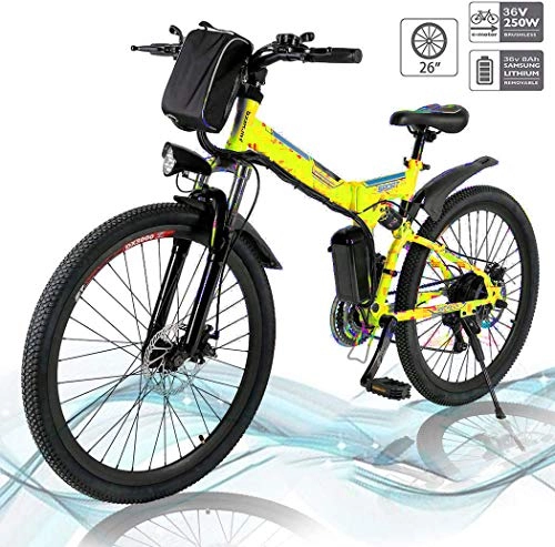 Folding Electric Mountain Bike : 26'' Folding Electric Mountain Bike Removable Large Capacity Lithium-Ion Battery (36V 250W), Electric Bike 21 Speed Gear and Three Working Modes 4 Y