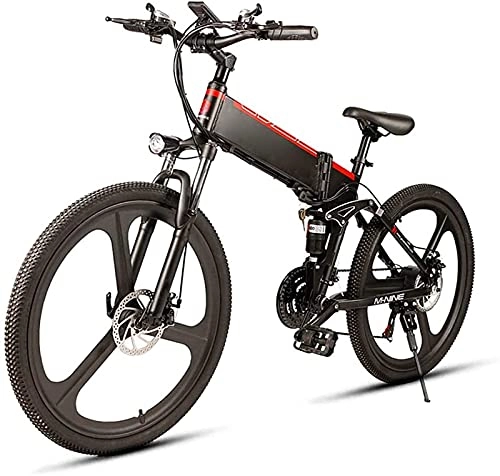 Folding Electric Mountain Bike : 26 in Electric Bike for Adults 350W Folding Mountain E-Bike with 48V10AH Removable Lithium-Ion Battery, Aluminum Alloy Double Suspension Bicycle Maximum Speed 35Km / H (Color : Black)
