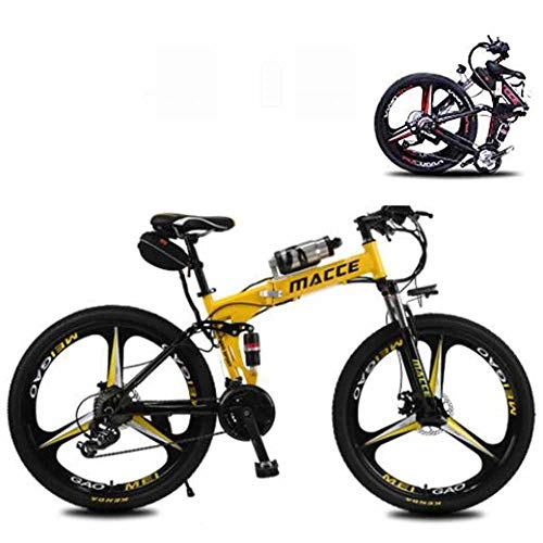 Folding Electric Mountain Bike : 26 In Folding Electric Bike for Adult 21 Speed with 36V 6.8A Lithium Battery Electric Mountain Bicycle Power-Saving Portable and Comfortable Assisted Riding Endurance 20-25 Km, Yellow