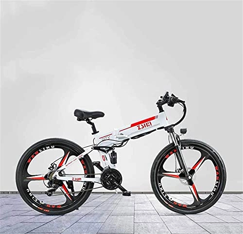 Folding Electric Mountain Bike : 26 Inch Adult Foldable Electric Mountain Bike, 48V Lithium Battery, With Oil Brake Aluminum Alloy Electric Bicycle, 21 Speed (Color : A)