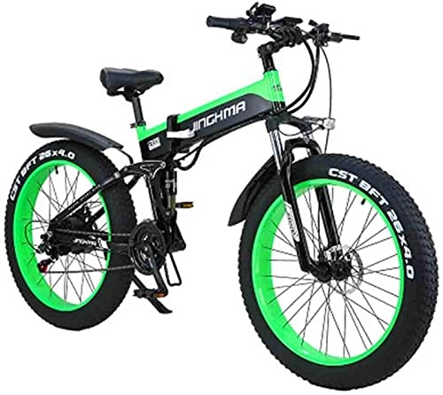 Folding Electric Mountain Bike : 26 Inch Electric Bicycle Foldable 500W48V10Ah Lithium Battery Mountain Bike 21-Speed Off-Road Power Bike 4.0 Big Tires Adult Commuter (Color : Green)