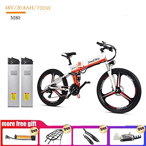 Folding Electric Mountain Bike : 26-inch Electric Bicycle for Adult, Mountain Folding Bicycle, Lithium Battery, Motor Power 1000W, Front and Rear Double Disc Brakes, Foldable (A)